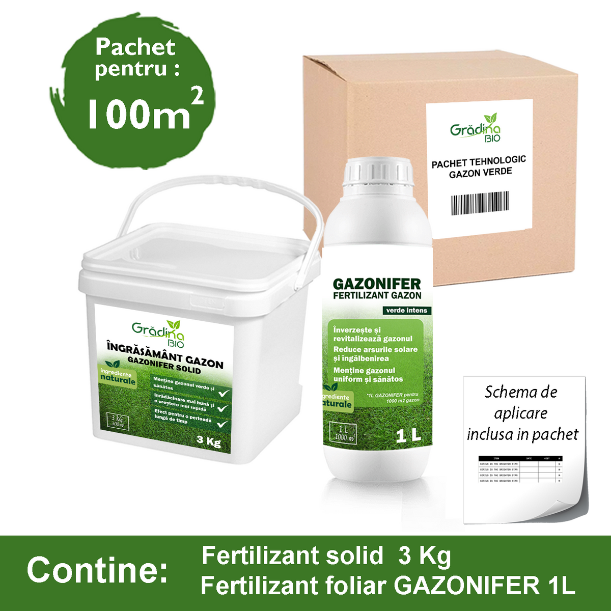 Pachet Fertilizare Gazon Gradina BIO – GAZONIFER Solid + Lichid
