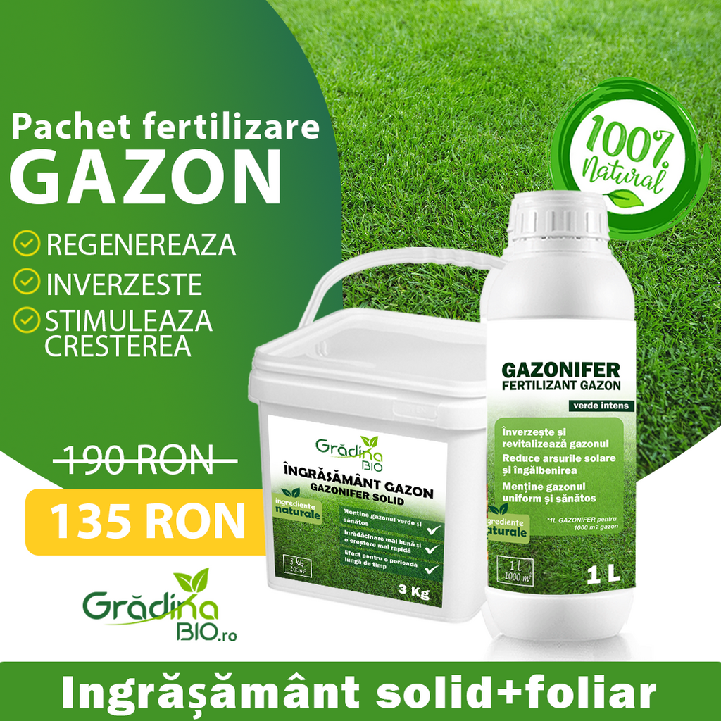 Pachet Fertilizare Gazon Gradina BIO –  GAZONIFER Solid + Lichid