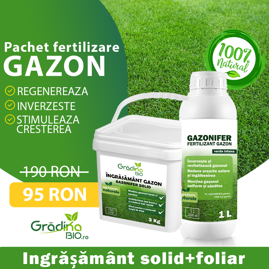Pachet Fertilizare Gazon Gradina BIO –  GAZONIFER Solid + Lichid