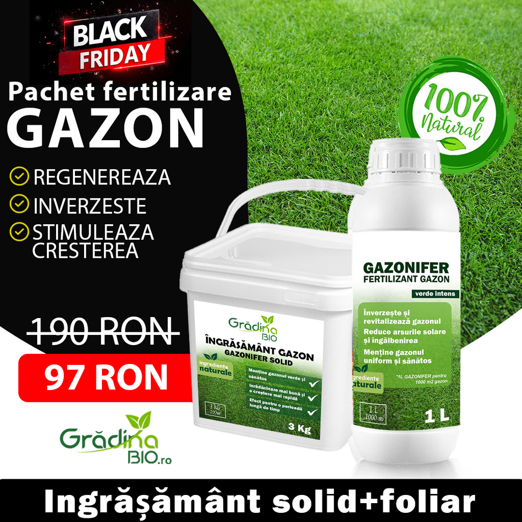 Pachet Fertilizare Gazon Gradina BIO –  GAZONIFER Solid + Lichid